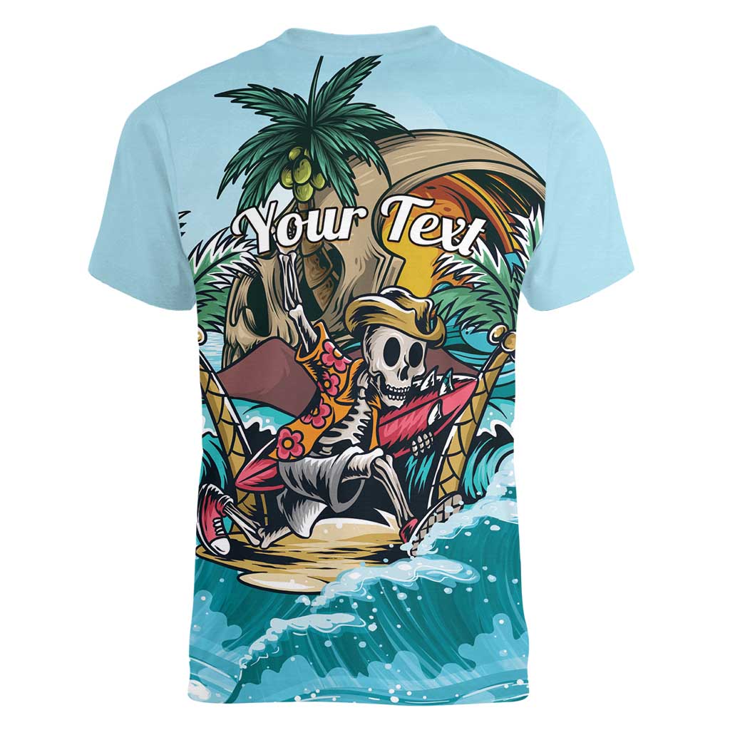 Personalized Aloha Hawaii Skeleton Women V-Neck T-Shirt Tropical Summer Vibe