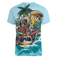 Personalized Aloha Hawaii Skeleton Women V-Neck T-Shirt Tropical Summer Vibe