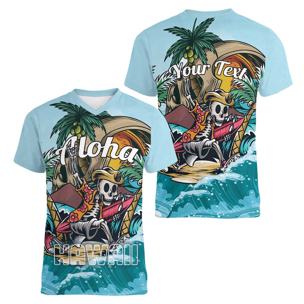 Personalized Aloha Hawaii Skeleton Women V-Neck T-Shirt Tropical Summer Vibe