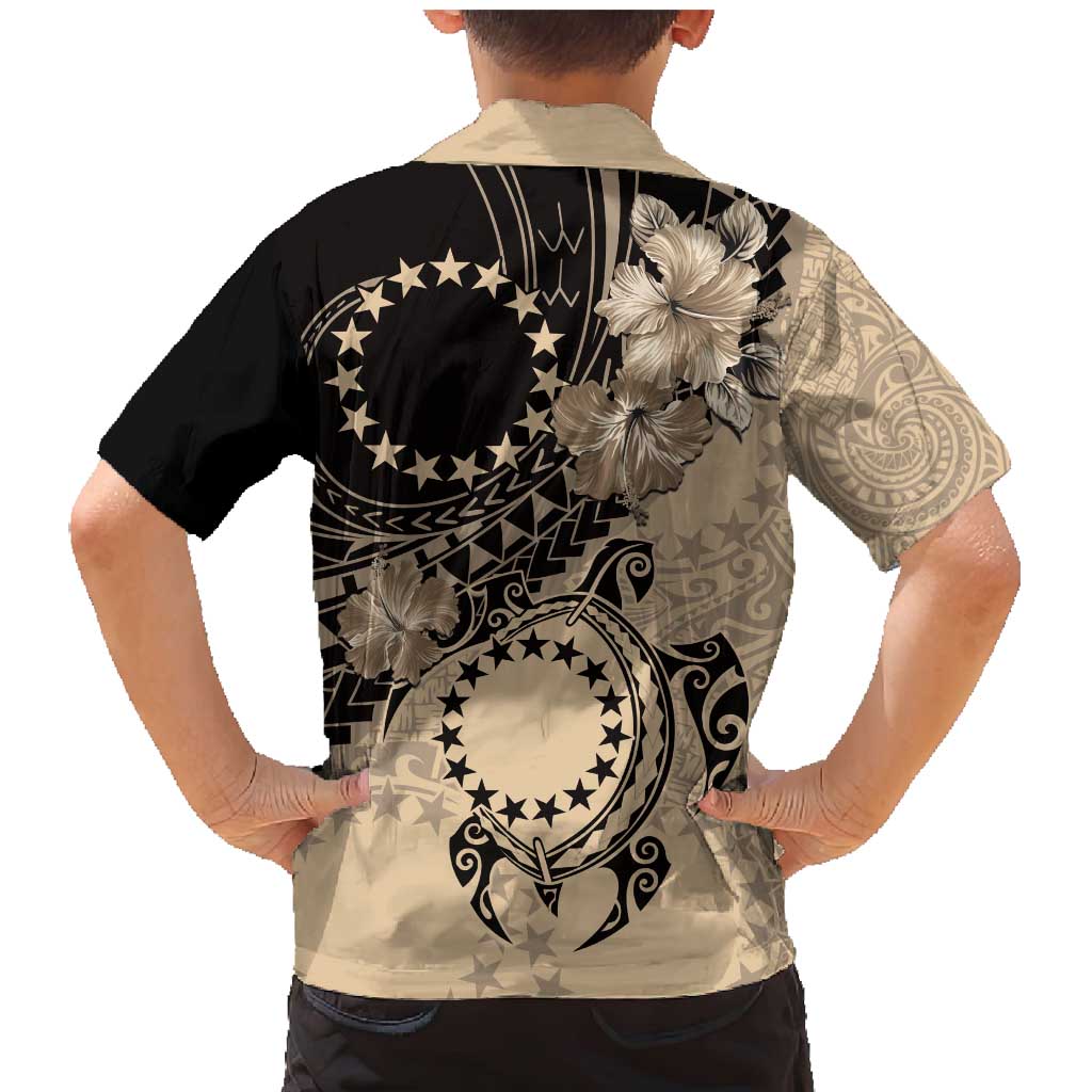 Cook Islands Turtle Family Matching Mermaid Dress and Hawaiian Shirt Stars and Hibiscus - Beige LT01 - Polynesian Pride