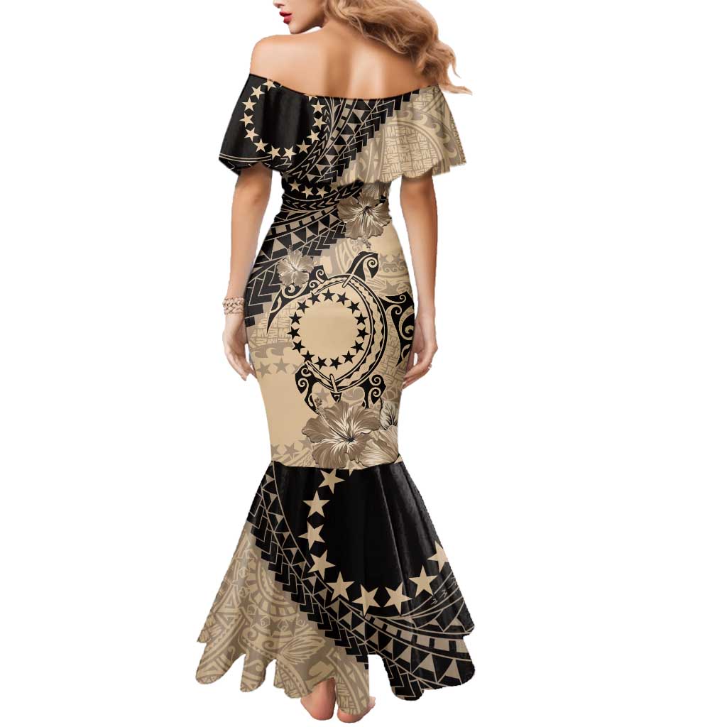 Cook Islands Turtle Family Matching Mermaid Dress and Hawaiian Shirt Stars and Hibiscus - Beige LT01 - Polynesian Pride