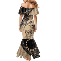 Cook Islands Turtle Family Matching Mermaid Dress and Hawaiian Shirt Stars and Hibiscus - Beige LT01 - Polynesian Pride
