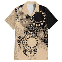 Cook Islands Turtle Family Matching Off The Shoulder Long Sleeve Dress and Hawaiian Shirt Stars and Hibiscus - Beige LT01 Dad's Shirt - Short Sleeve Beige - Polynesian Pride