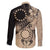 Cook Islands Turtle Family Matching Off The Shoulder Long Sleeve Dress and Hawaiian Shirt Stars and Hibiscus - Beige