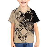 Cook Islands Turtle Family Matching Off Shoulder Maxi Dress and Hawaiian Shirt Stars and Hibiscus - Beige LT01 Son's Shirt Beige - Polynesian Pride