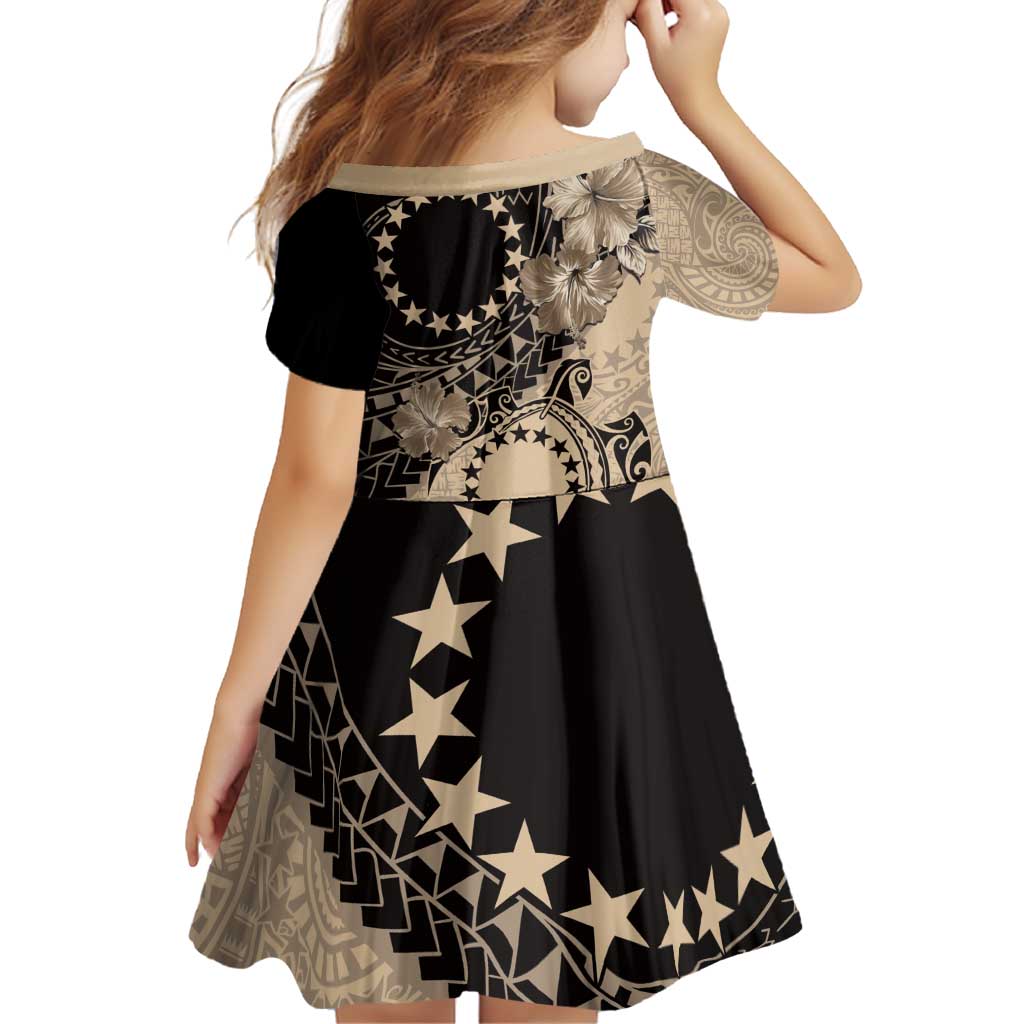 Cook Islands Turtle Family Matching Off Shoulder Short Dress and Hawaiian Shirt Stars and Hibiscus - Beige LT01 - Polynesian Pride