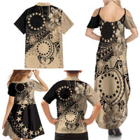 Cook Islands Turtle Family Matching Summer Maxi Dress and Hawaiian Shirt Stars and Hibiscus - Beige LT01 - Polynesian Pride