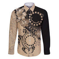 Cook Islands Turtle Family Matching Summer Maxi Dress and Hawaiian Shirt Stars and Hibiscus - Beige LT01 Dad's Shirt - Long Sleeve Beige - Polynesian Pride