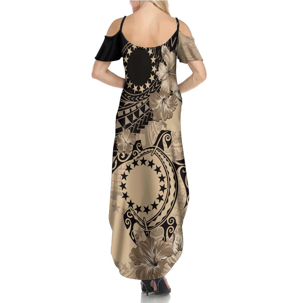 Cook Islands Turtle Family Matching Summer Maxi Dress and Hawaiian Shirt Stars and Hibiscus - Beige LT01 - Polynesian Pride