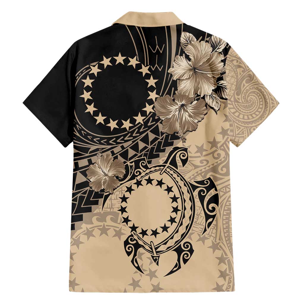 Cook Islands Turtle Hawaiian Shirt Stars and Hibiscus - Beige