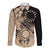 Cook Islands Turtle Long Sleeve Button Shirt Stars and Hibiscus - Beige