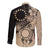 Cook Islands Turtle Long Sleeve Button Shirt Stars and Hibiscus - Beige