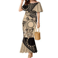 Cook Islands Turtle Mermaid Dress Stars and Hibiscus - Beige LT01 Women Beige - Polynesian Pride