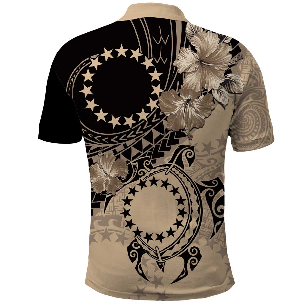 Cook Islands Turtle Polo Shirt Stars and Hibiscus - Beige