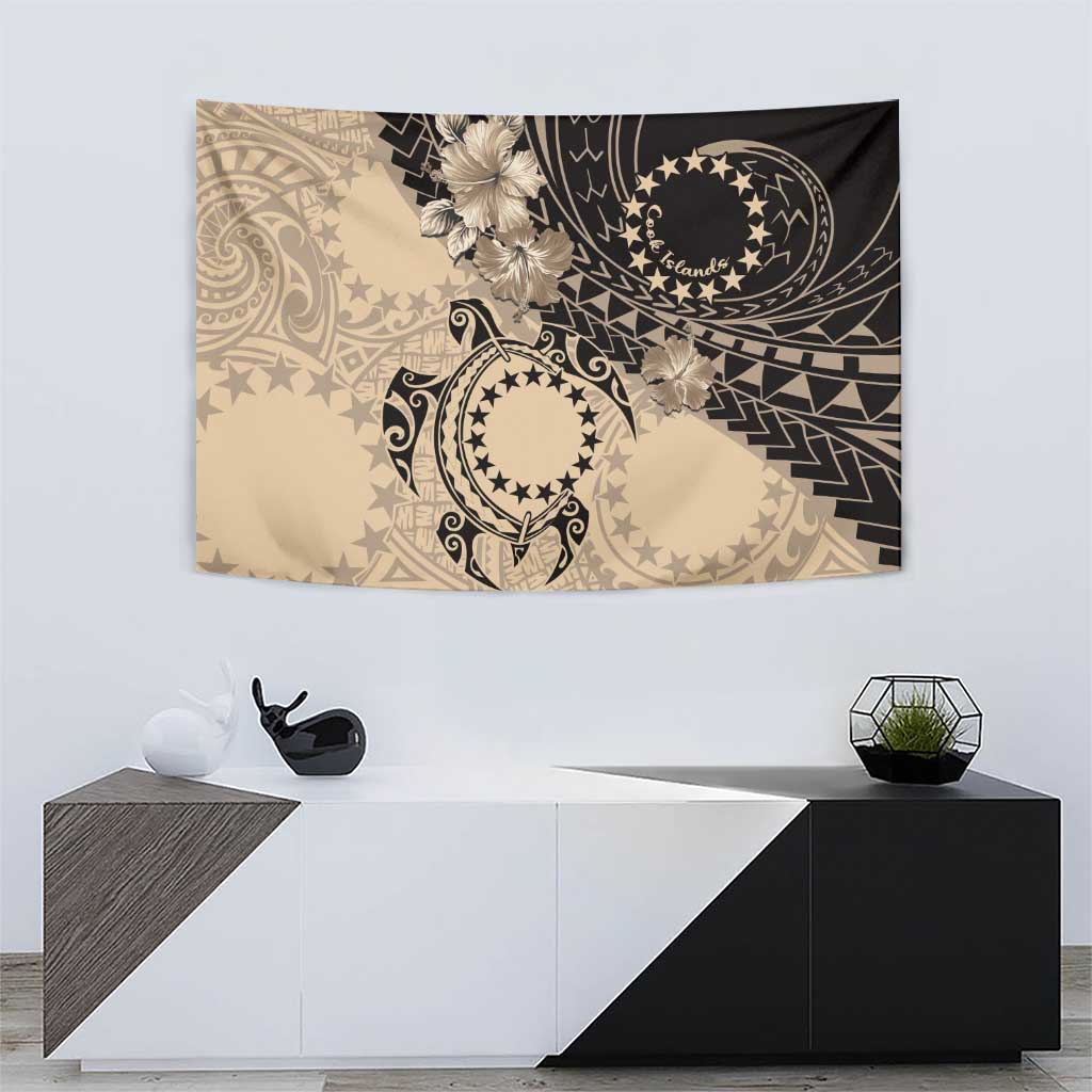 Cook Islands Turtle Tapestry Stars and Hibiscus - Beige