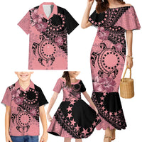 Cook Islands Turtle Family Matching Mermaid Dress and Hawaiian Shirt Stars and Hibiscus - Pink LT01 - Polynesian Pride