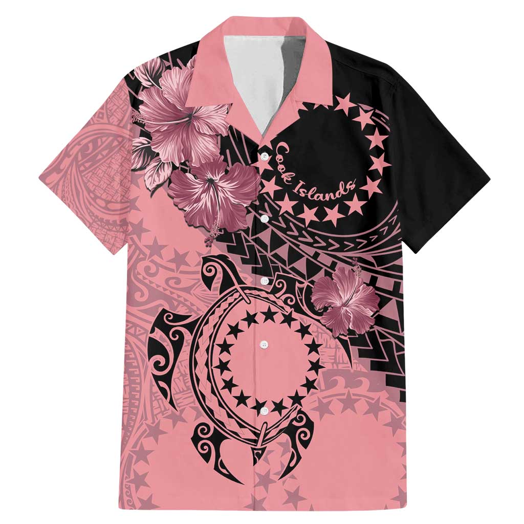 Cook Islands Turtle Family Matching Mermaid Dress and Hawaiian Shirt Stars and Hibiscus - Pink LT01 Dad's Shirt - Short Sleeve Pink - Polynesian Pride