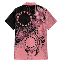 Cook Islands Turtle Family Matching Off The Shoulder Long Sleeve Dress and Hawaiian Shirt Stars and Hibiscus - Pink LT01 - Polynesian Pride