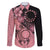 Cook Islands Turtle Family Matching Off The Shoulder Long Sleeve Dress and Hawaiian Shirt Stars and Hibiscus - Pink