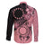 Cook Islands Turtle Family Matching Off The Shoulder Long Sleeve Dress and Hawaiian Shirt Stars and Hibiscus - Pink