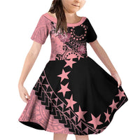 Cook Islands Turtle Family Matching Off Shoulder Short Dress and Hawaiian Shirt Stars and Hibiscus - Pink LT01 Daughter's Dress Pink - Polynesian Pride