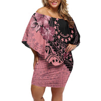 Cook Islands Turtle Family Matching Off Shoulder Short Dress and Hawaiian Shirt Stars and Hibiscus - Pink LT01 Mom's Dress Pink - Polynesian Pride