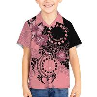 Cook Islands Turtle Family Matching Off Shoulder Short Dress and Hawaiian Shirt Stars and Hibiscus - Pink LT01 Son's Shirt Pink - Polynesian Pride