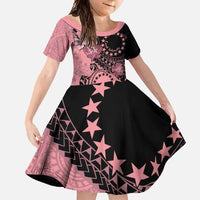 Cook Islands Turtle Family Matching Short Sleeve Bodycon Dress and Hawaiian Shirt Stars and Hibiscus - Pink LT01 Daughter's Dress Pink - Polynesian Pride