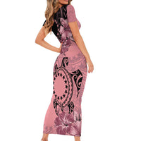 Cook Islands Turtle Family Matching Short Sleeve Bodycon Dress and Hawaiian Shirt Stars and Hibiscus - Pink LT01 - Polynesian Pride