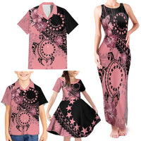 Cook Islands Turtle Family Matching Tank Maxi Dress and Hawaiian Shirt Stars and Hibiscus - Pink LT01 - Polynesian Pride