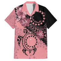 Cook Islands Turtle Family Matching Tank Maxi Dress and Hawaiian Shirt Stars and Hibiscus - Pink LT01 Dad's Shirt - Short Sleeve Pink - Polynesian Pride