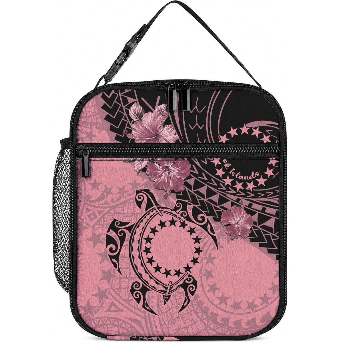 Cook Islands Turtle Lunch Bag Stars and Hibiscus - Pink LT01 10.2 × 8.3 × 4.3 inch Pink - Polynesian Pride