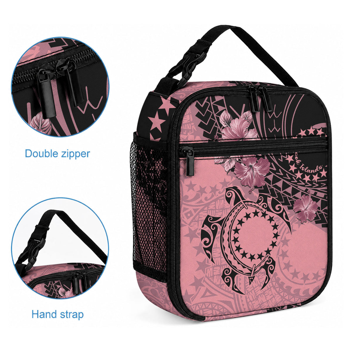 Cook Islands Turtle Lunch Bag Stars and Hibiscus - Pink LT01 - Polynesian Pride