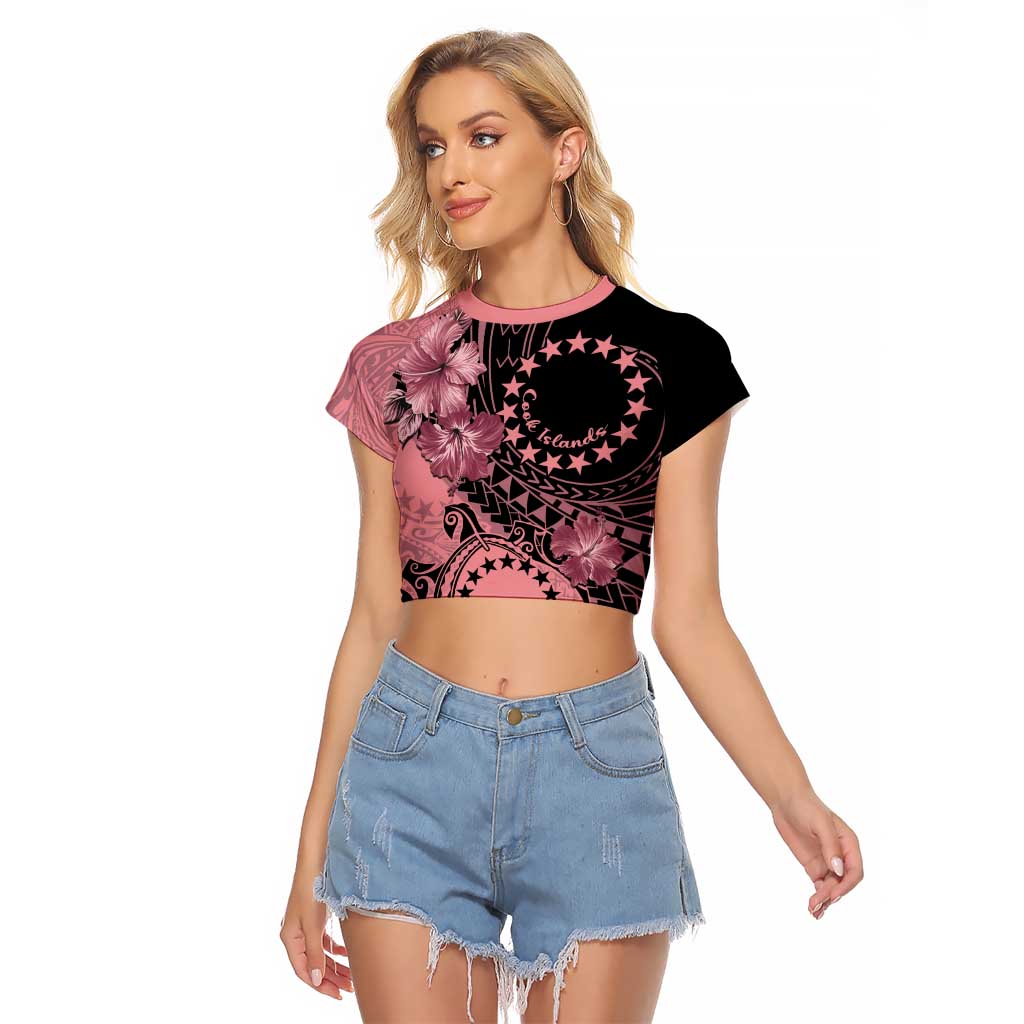 Cook Islands Turtle Raglan Cropped T Shirt Stars and Hibiscus - Pink