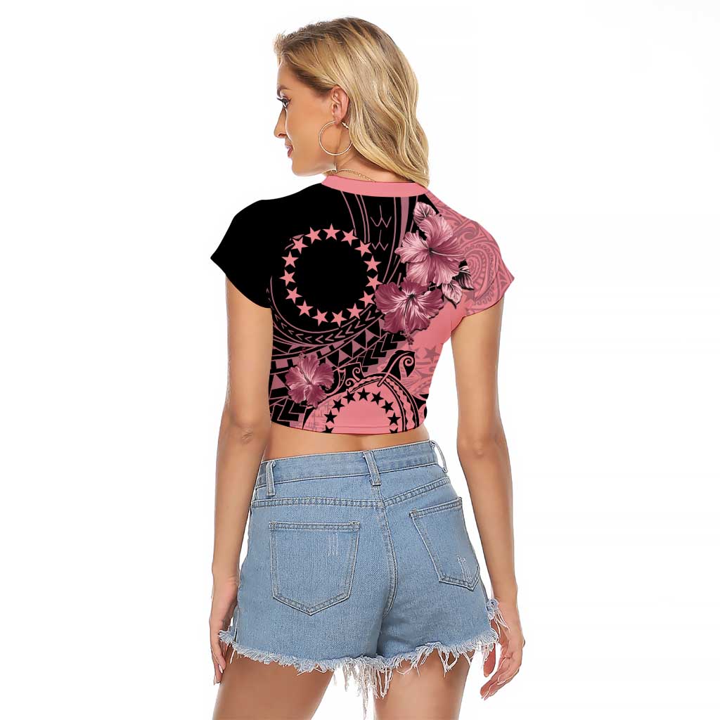 Cook Islands Turtle Raglan Cropped T Shirt Stars and Hibiscus - Pink