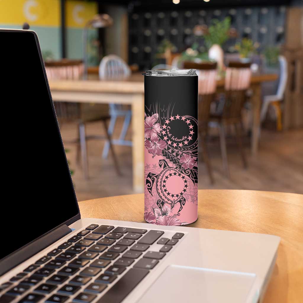 Cook Islands Turtle Skinny Tumbler Stars and Hibiscus - Pink