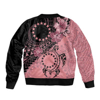 Cook Islands Turtle Sleeve Zip Bomber Jacket Stars and Hibiscus - Pink