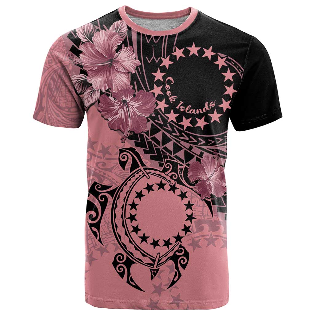 Cook Islands Turtle T Shirt Stars and Hibiscus - Pink
