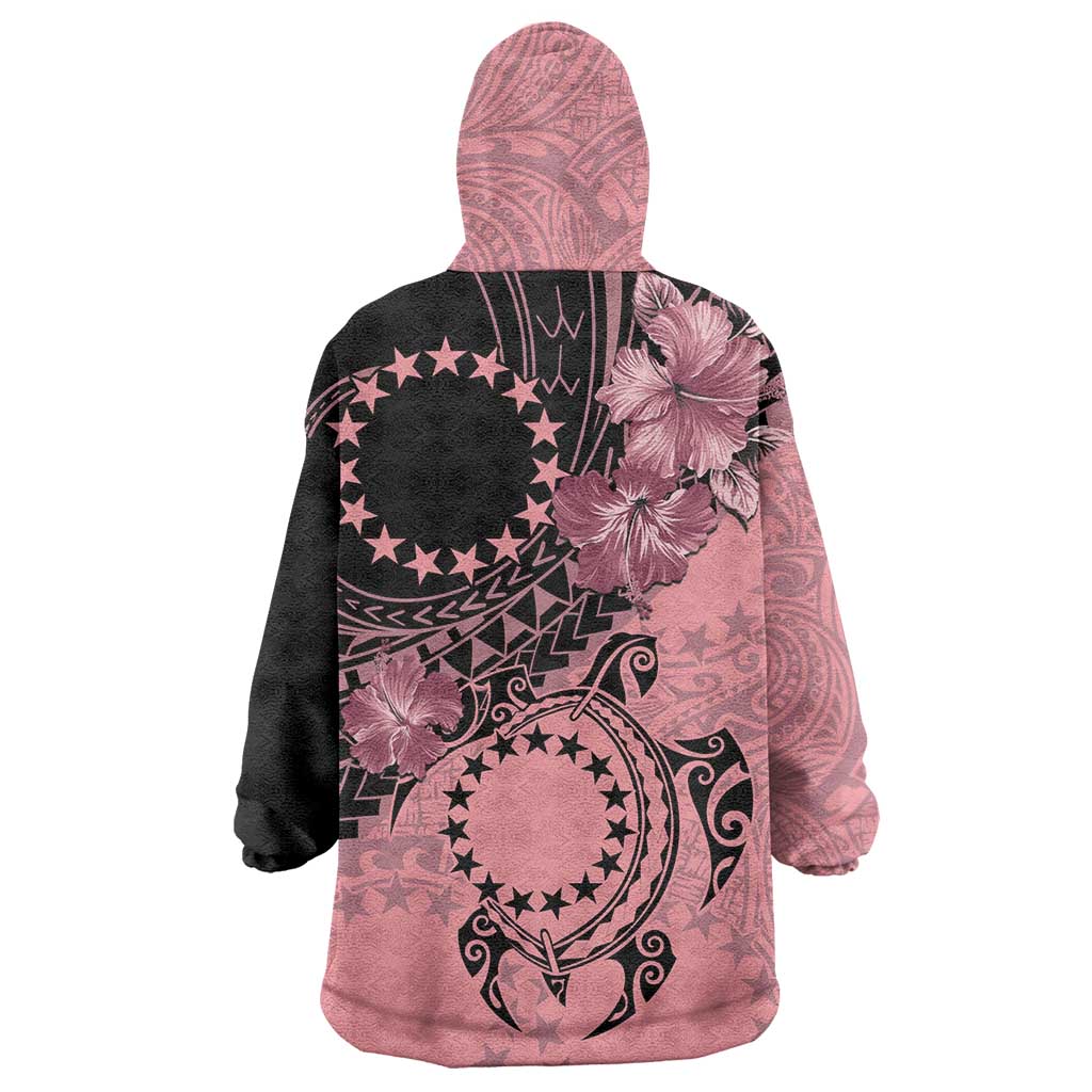 Cook Islands Turtle Wearable Blanket Hoodie Stars and Hibiscus - Pink LT01 - Polynesian Pride