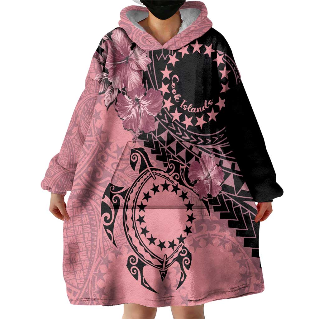 Cook Islands Turtle Wearable Blanket Hoodie Stars and Hibiscus - Pink LT01 - Polynesian Pride
