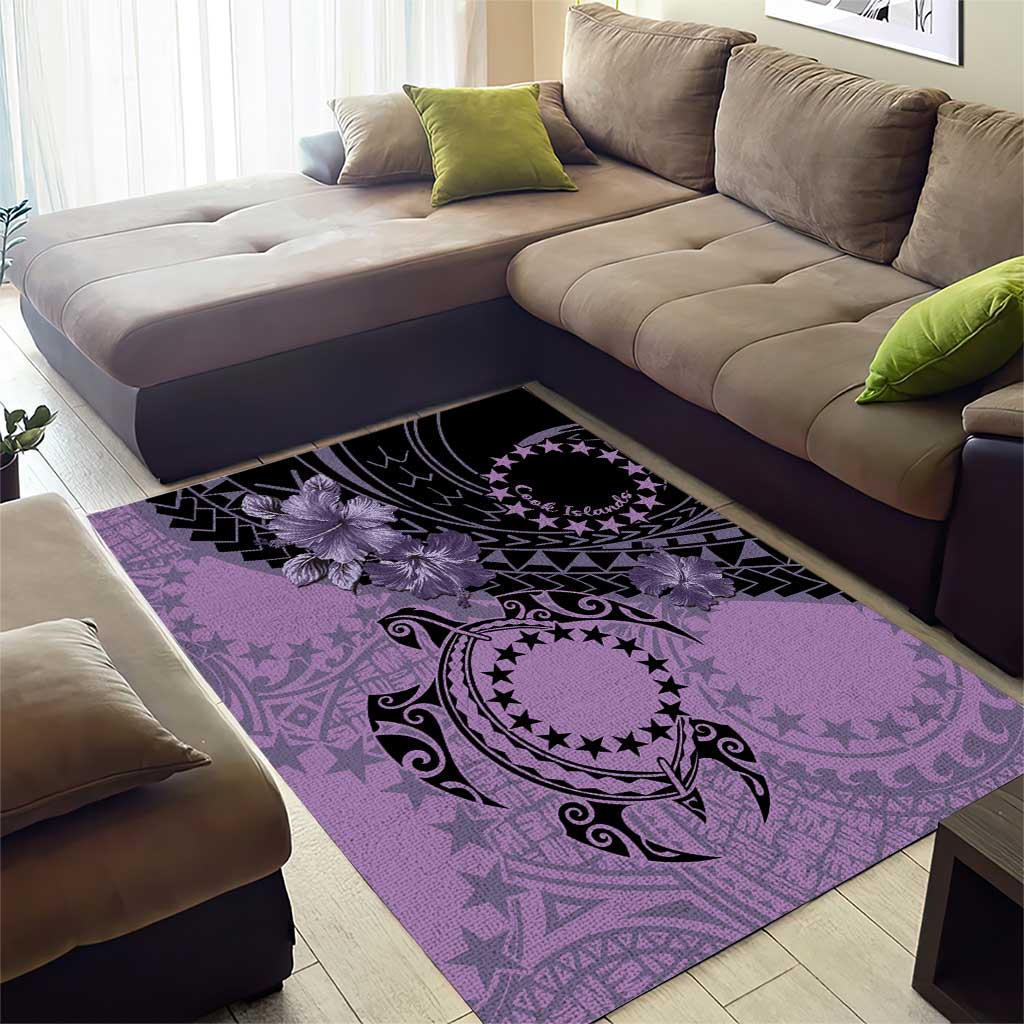 Cook Islands Turtle Area Rug Stars and Hibiscus - Purple