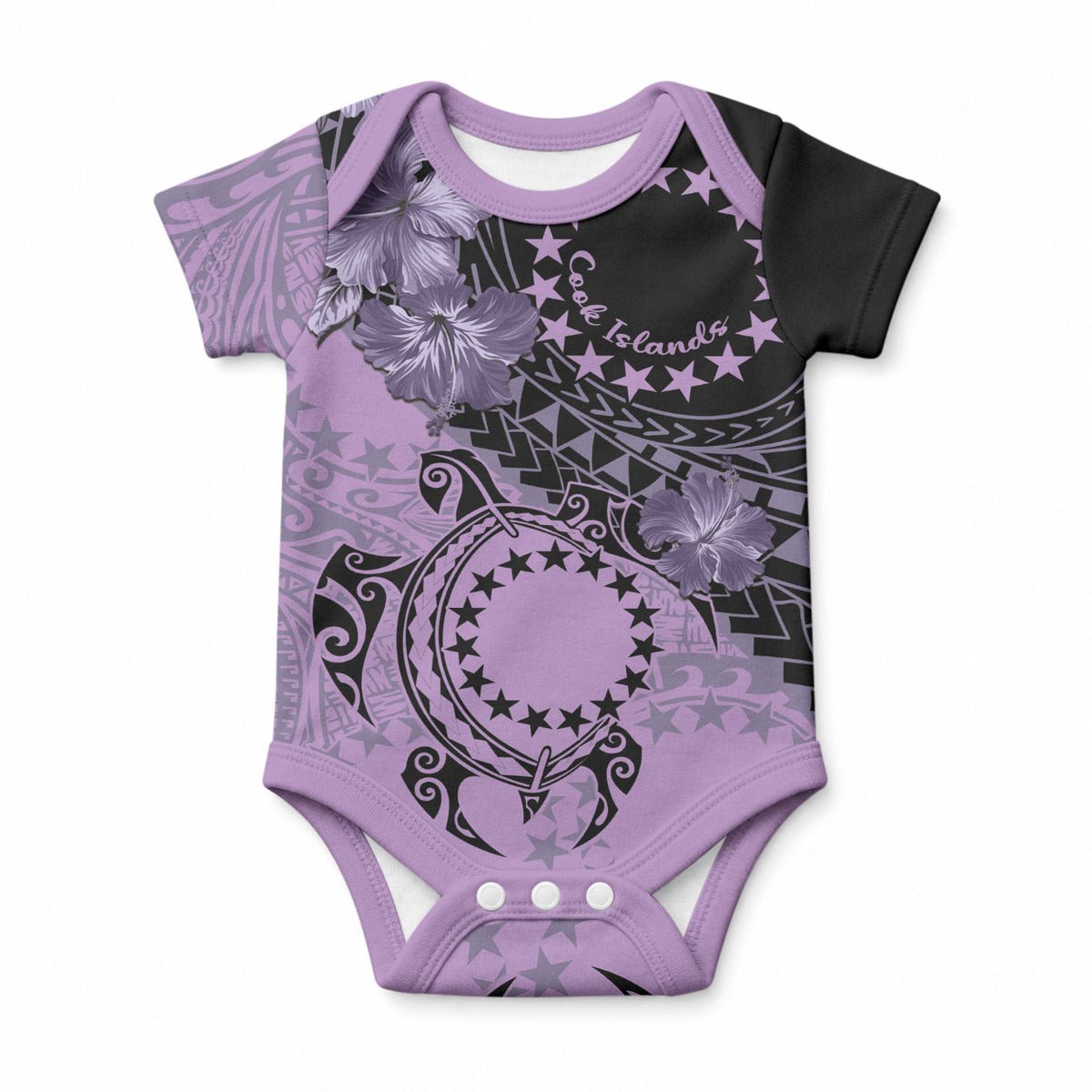 Cook Islands Turtle Baby Onesie Stars and Hibiscus - Purple LT01 Purple - Polynesian Pride