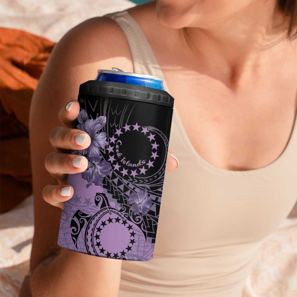 Cook Islands Turtle 4 in 1 Can Cooler Tumbler Stars and Hibiscus - Purple