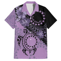 Cook Islands Turtle Family Matching Off The Shoulder Long Sleeve Dress and Hawaiian Shirt Stars and Hibiscus - Purple LT01 Dad's Shirt - Short Sleeve Purple - Polynesian Pride