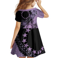 Cook Islands Turtle Family Matching Off Shoulder Short Dress and Hawaiian Shirt Stars and Hibiscus - Purple LT01 - Polynesian Pride