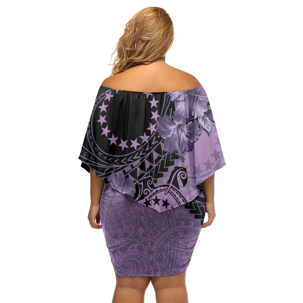 Cook Islands Turtle Family Matching Off Shoulder Short Dress and Hawaiian Shirt Stars and Hibiscus - Purple LT01 - Polynesian Pride