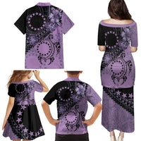 Cook Islands Turtle Family Matching Puletasi and Hawaiian Shirt Stars and Hibiscus - Purple LT01 - Polynesian Pride