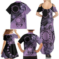Cook Islands Turtle Family Matching Summer Maxi Dress and Hawaiian Shirt Stars and Hibiscus - Purple LT01 - Polynesian Pride