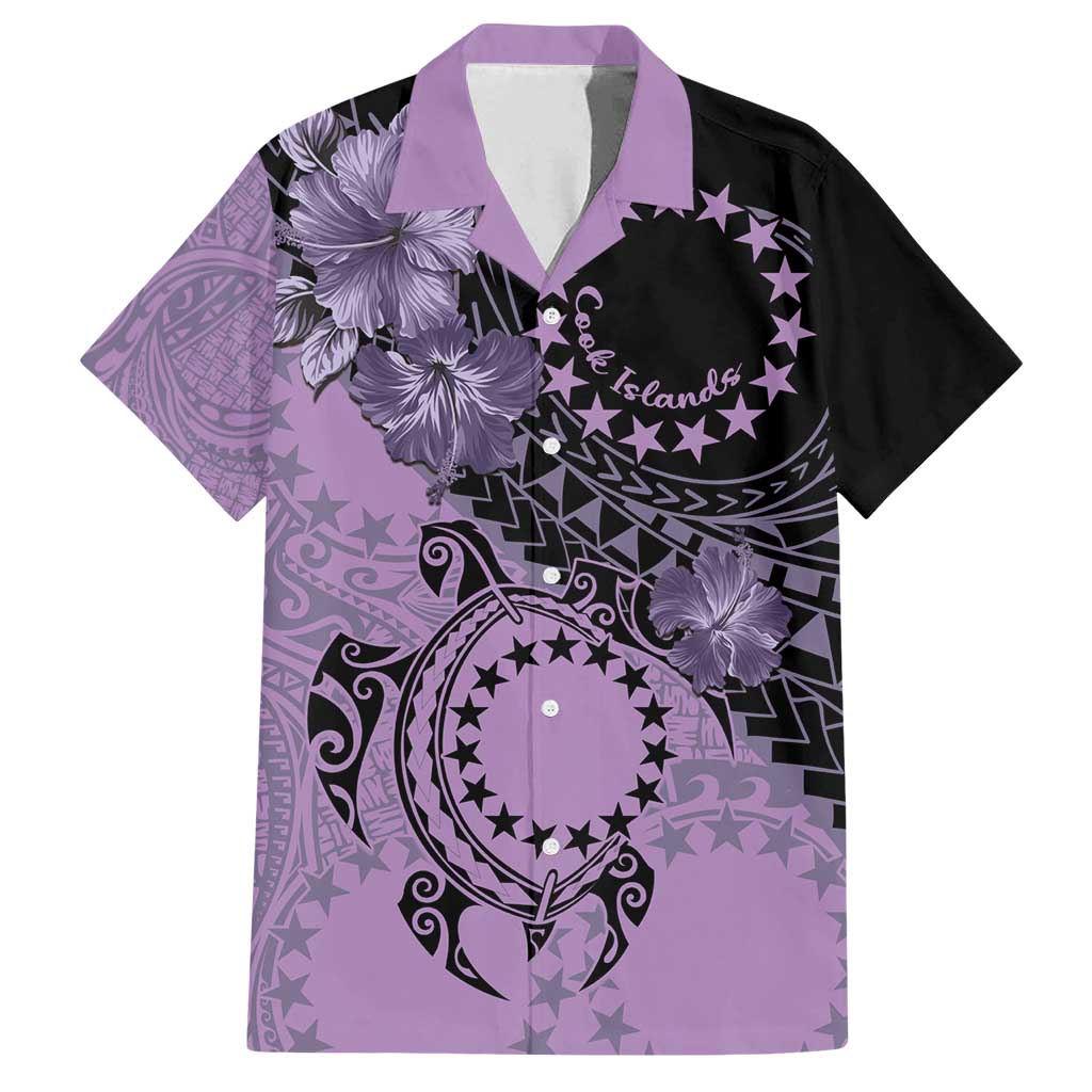 Cook Islands Turtle Family Matching Summer Maxi Dress and Hawaiian Shirt Stars and Hibiscus - Purple LT01 Dad's Shirt - Short Sleeve Purple - Polynesian Pride