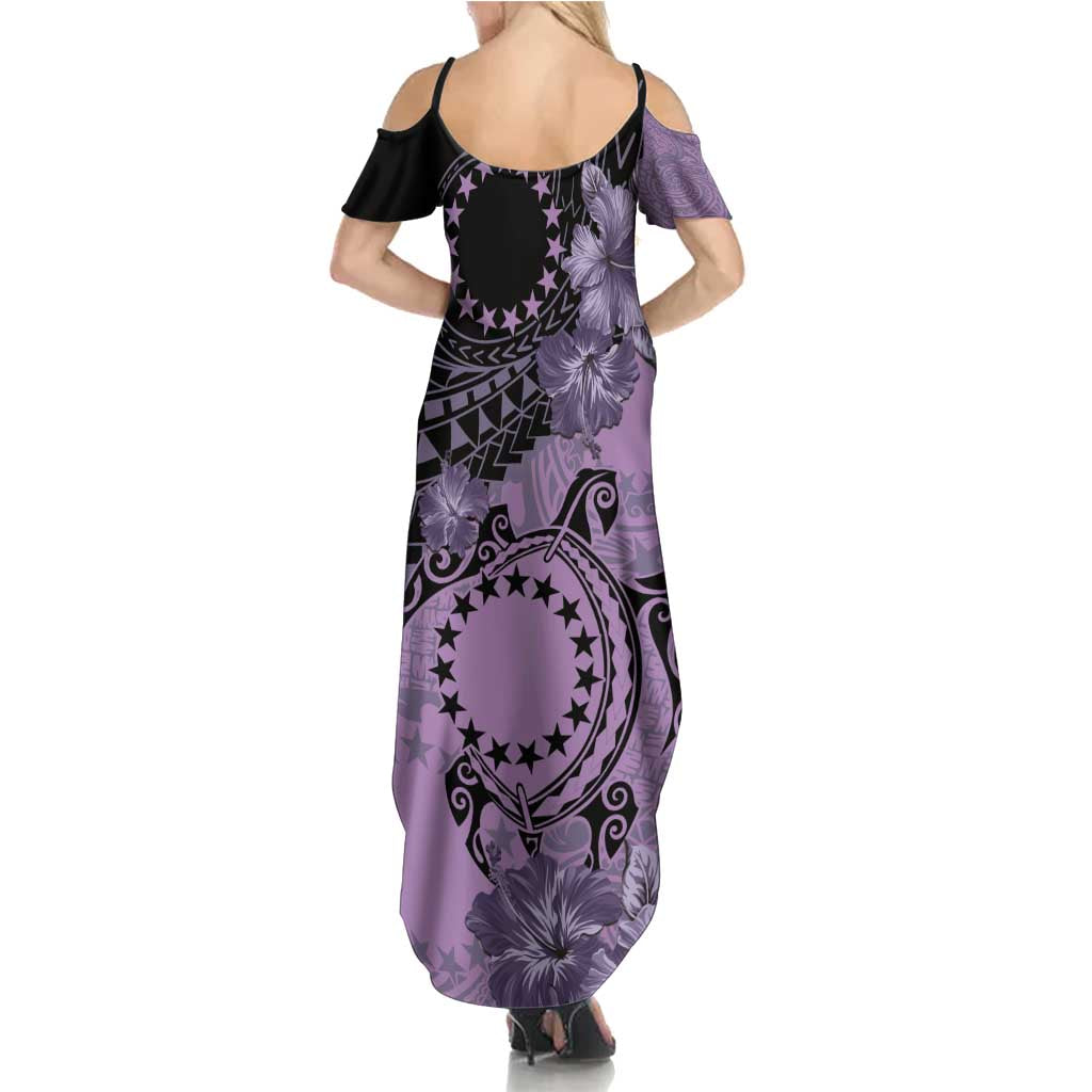 Cook Islands Turtle Family Matching Summer Maxi Dress and Hawaiian Shirt Stars and Hibiscus - Purple LT01 - Polynesian Pride